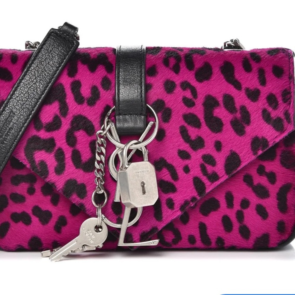 SAINT LAURENT YSL Med Baby Punk Fuchsia Pink Leopard Pony Hair Shoulder Bag NWT!
